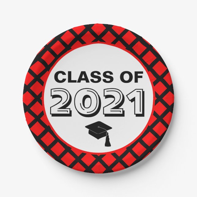 Assiettes En Carton Classe rouge et noire de 2024 Graduation (Devant)
