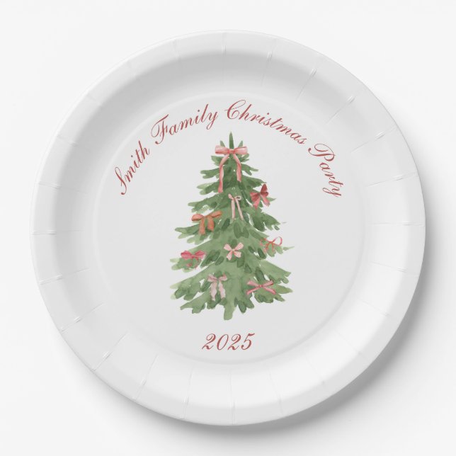 Assiettes En Carton Classic Bow Tree Family Christmas Party Holiday (Devant)