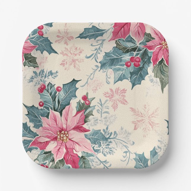 Assiettes En Carton Classic Christmas Poinsettia Flowers Paper Plate (Recto)