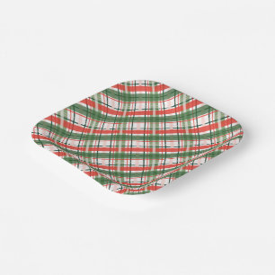 Assiettes En Carton Classic Christmass rouge vert et blanc plaid