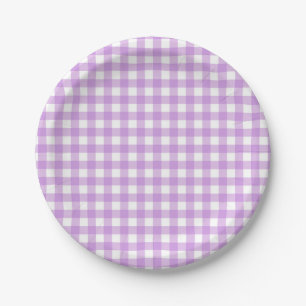 Assiettes En Carton Classic En vichy Vérifier Plaid Motif Pastel Purpl