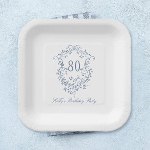 Assiettes En Carton Classic French Victorian Blue 80th Birthday Party