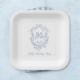 Assiettes En Carton Classic French Victorian Blue 90th Birthday Party