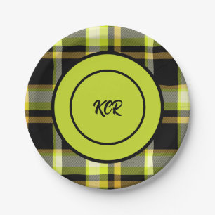 Assiettes En Carton Classic Jaune Tartan Noir Motif Plaid Party
