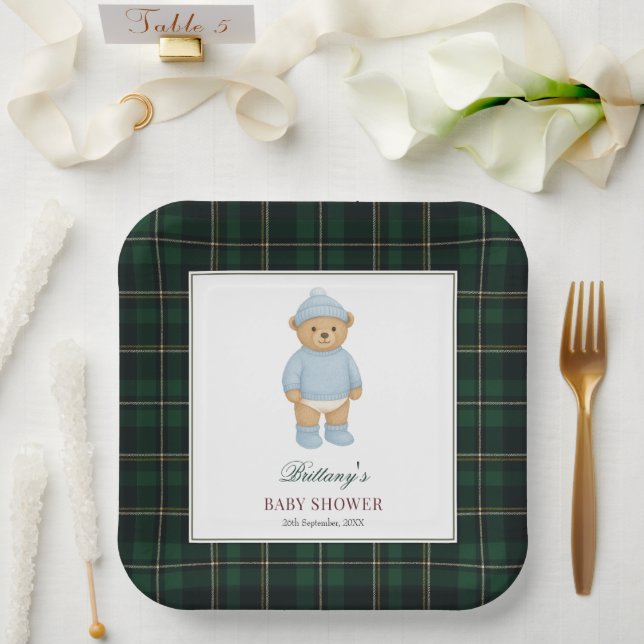 Assiettes En Carton Classic Preppy Bear Designer Plaid Baby Shower (Mariage)