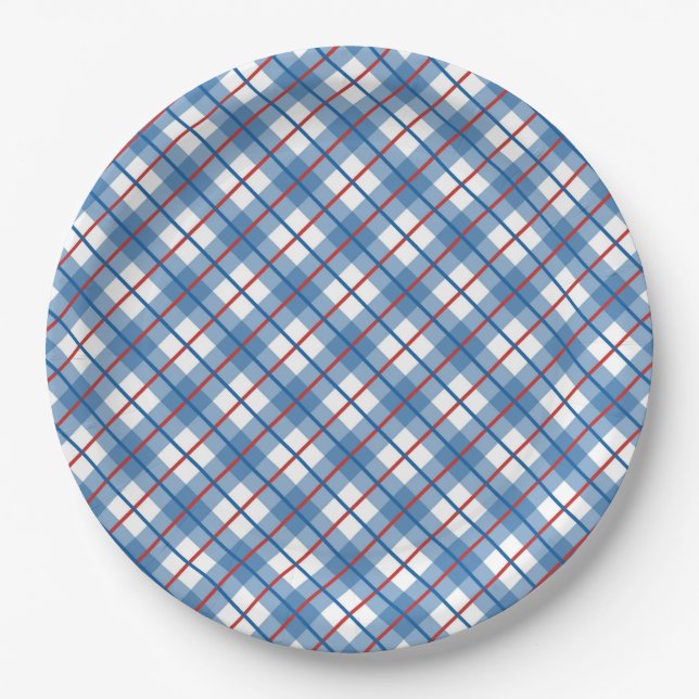 Assiettes En Carton Classic Rouge Blanc Bleu Plaid 4 Juillet Plaque (Devant)