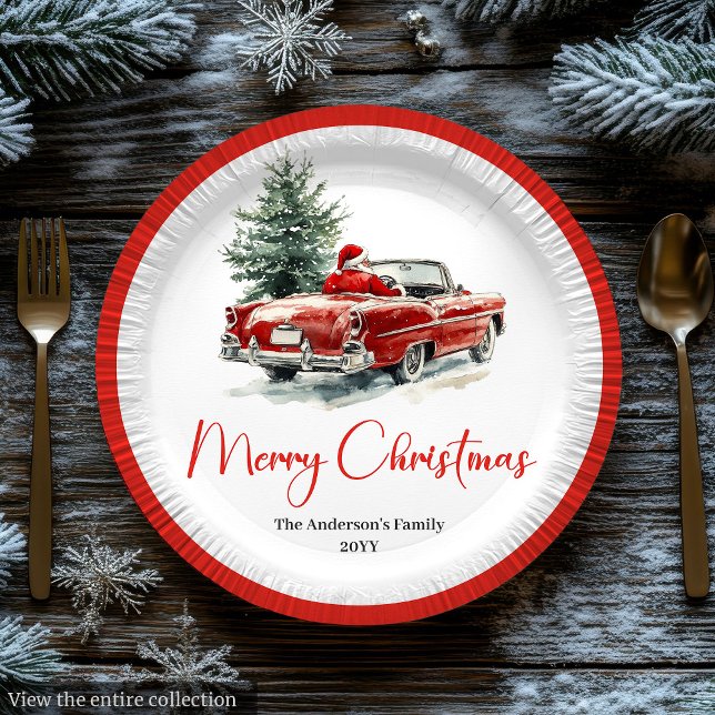 Assiettes En Carton Classic Santa Claus Script Font Festive Dinner  (Classic Santa Claus Script Font Festive Dinner Plate

)
