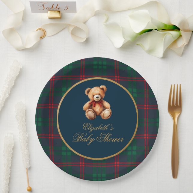 Assiettes En Carton Classic Teddy Bear Navy Plaid Preppy Baby Shower (Mariage)