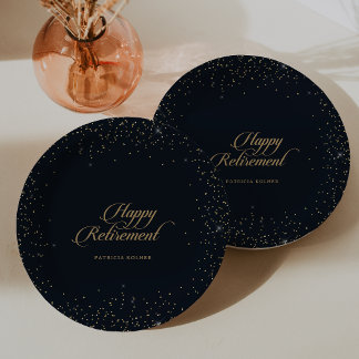 Assiettes En Carton Classique Chic Or Confettis Calligraphie Retraite