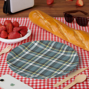Assiettes En Carton Classique Gris Turquoise Bleu Jaune Tartan Plaid