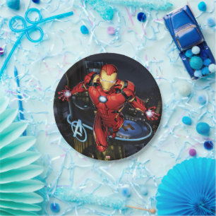 Assiettes En Carton Classiques Avengers Iron Man volant vers l'avant