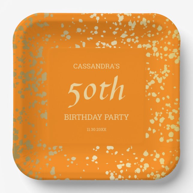 Assiettes En Carton Classy Egypt Gold arrose Orange Anniversaire (Recto)