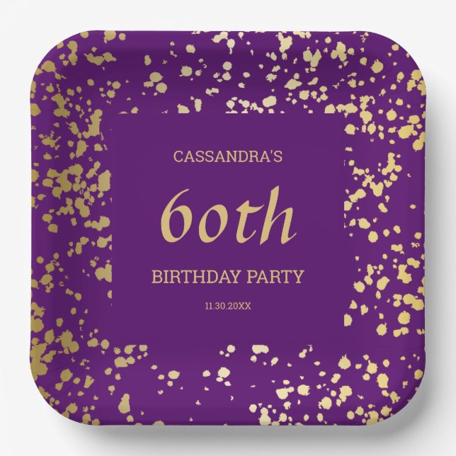Assiettes En Carton Classy Egypt Gold Sprinkings violet Anniversaire (Recto)