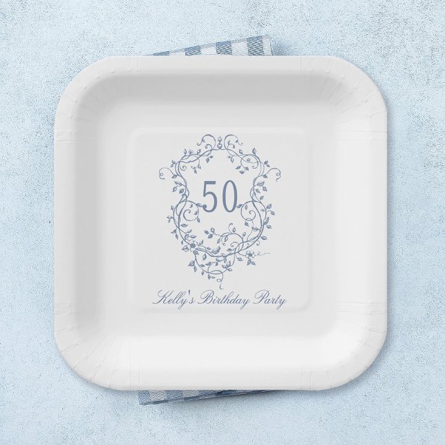 Assiettes En Carton Classy French Victorian Blue 50th Birthday Party (Créateur téléchargé)
