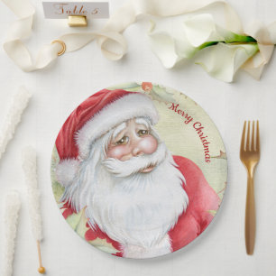 Assiettes En Carton Clause Santa aquarelle