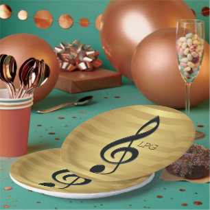 Assiettes En Carton Clef triple noire de monogramme sur les rayures