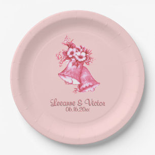 Assiettes En Carton Cloches Mariages roses Personnalisées