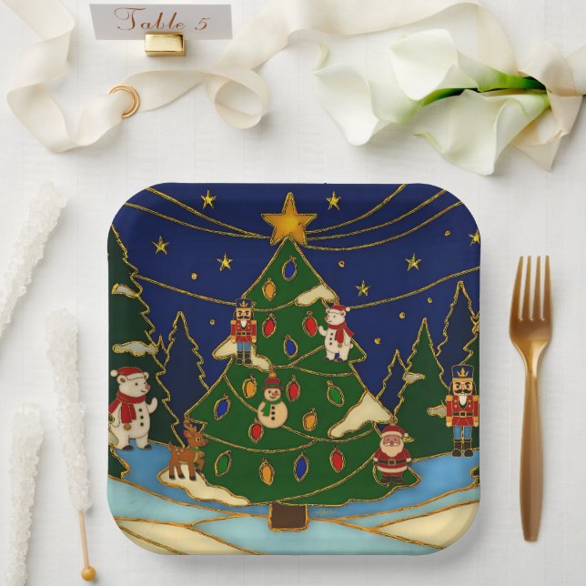 Assiettes En Carton Cloisonne Art Whimsical Forest Classic Christmas  (Mariage)