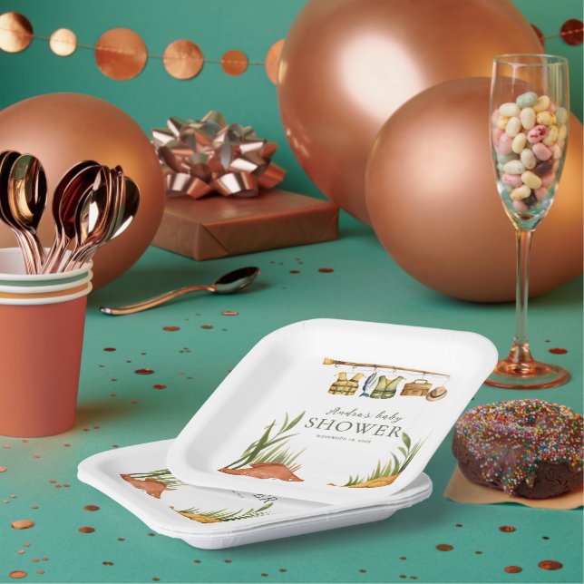 Assiettes En Carton clothesline Reel Excited Fishing Baby Shower   (Multi)