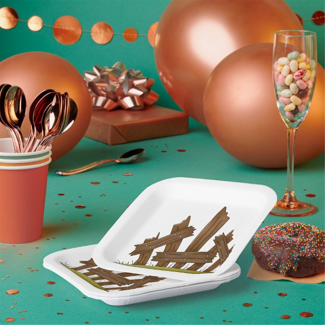 Assiettes En Carton Clôture en bois cassée Ferme rustique (Créateur téléchargé)