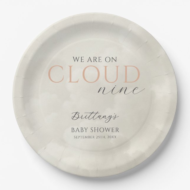 Assiettes En Carton Cloud Neuf nuages blancs Baby shower (Devant)