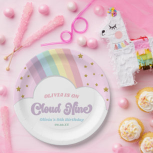 Assiettes En Carton Cloud Nine Rainbow et Stars 9e fête d'anniversaire