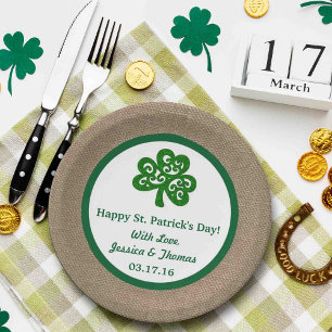 Assiettes En Carton Clover vert & Burlap St. Patrick's Day