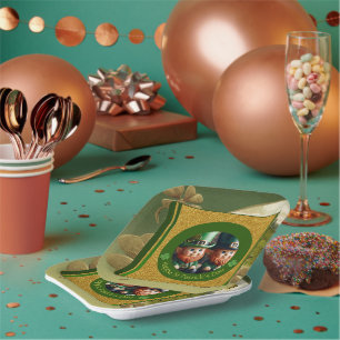 Assiettes En Carton Clover vintage St Patrick's Day Leprechauns PPP