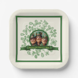 Assiettes En Carton Clover vintage St Patrick's Day Leprechauns PPP