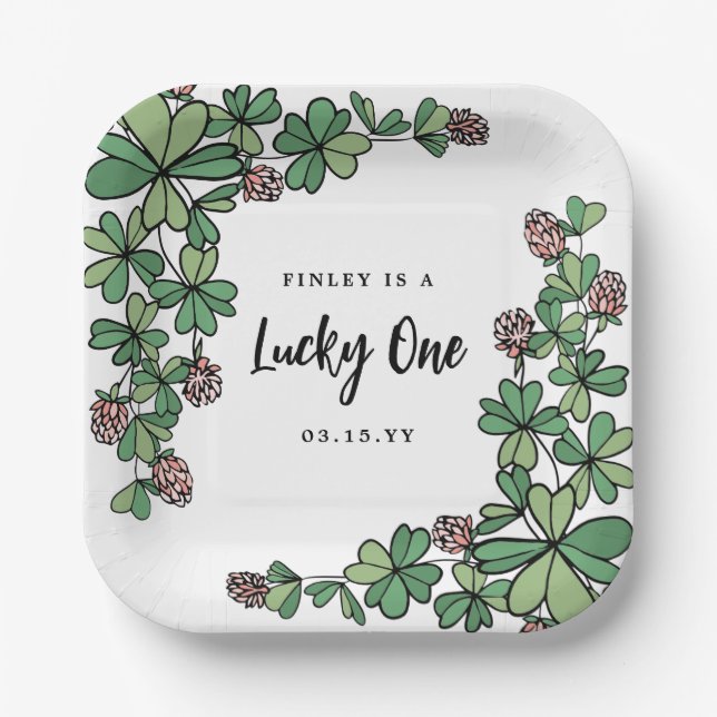 Assiettes En Carton Clovers Lucky One Girl Premier anniversaire (Recto)