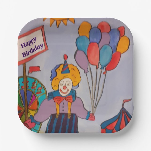 Assiettes En Carton Clown anniversaire (Recto)