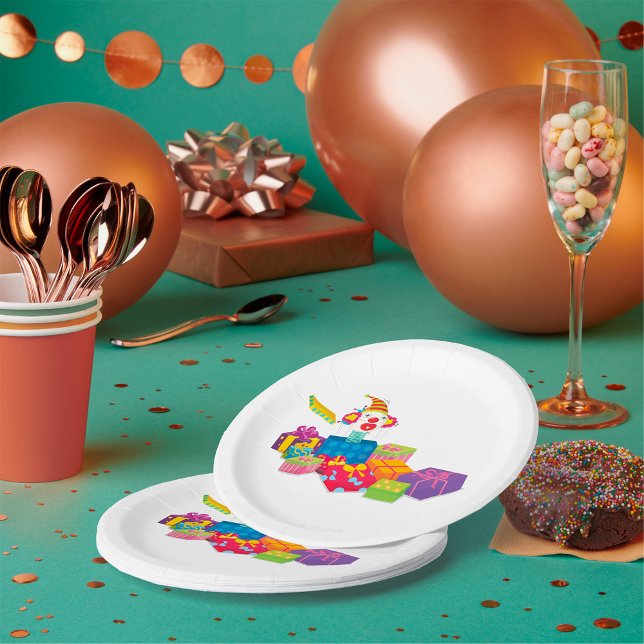 Assiettes En Carton Clown Coloré Boîte à Surprise (Créateur téléchargé)
