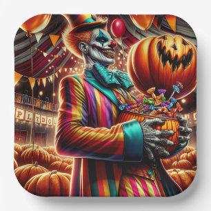 Assiettes En Carton Clown effrayant avec Jack O' Lantern Halloween