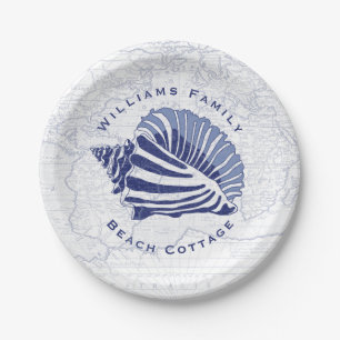 Assiettes En Carton Coastal Blue Conch Seashell Nom de famille