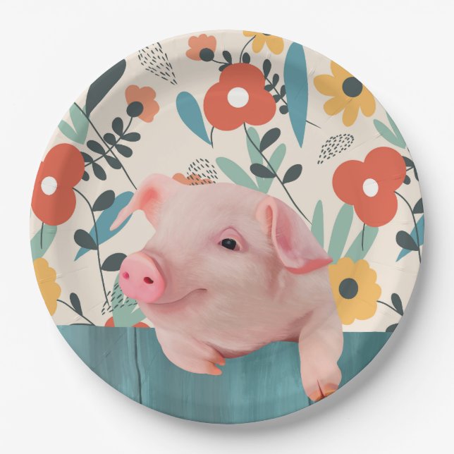 Assiettes En Carton Cochon de bébé convivial | Bébé mignon animal (Devant)
