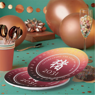 Assiettes En Carton Cochon Porc Rouge Or Symbole du zodiaque chinois l