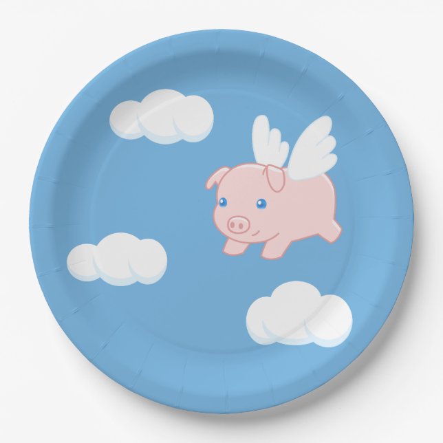 Assiettes En Carton Cochon volant - Cochon mignon avec ailes (Devant)