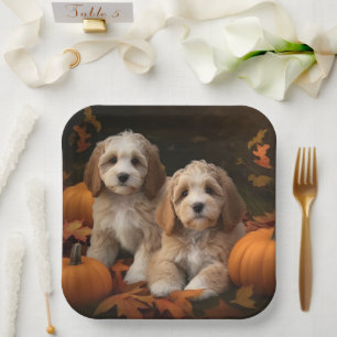 Assiettes En Carton Cockapoo Puppy Citrouille d'automne