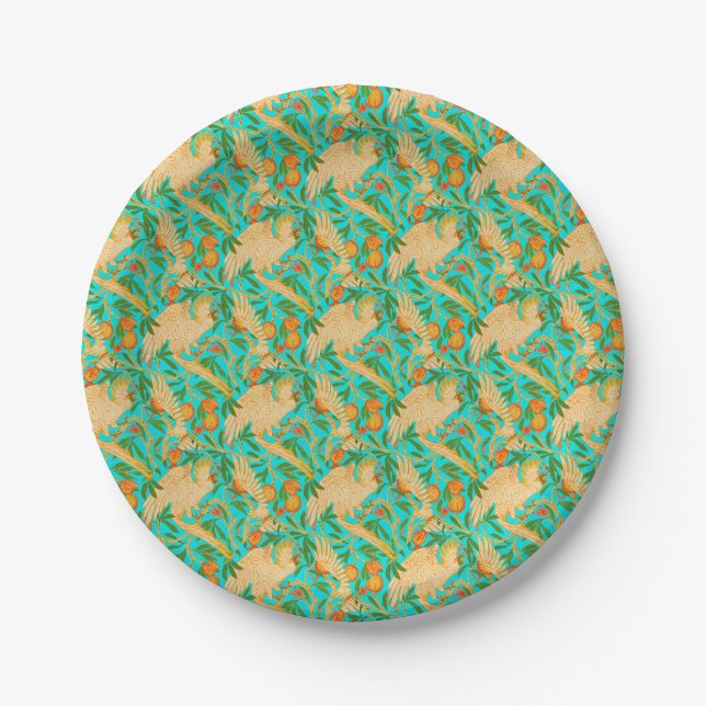 Assiettes En Carton Cockatiel sur Turquoise (Devant)
