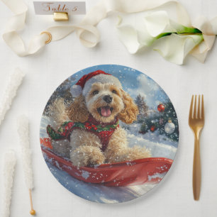Assiettes En Carton Cocker Spaniel Chien dans Sledge Let it neige Noël