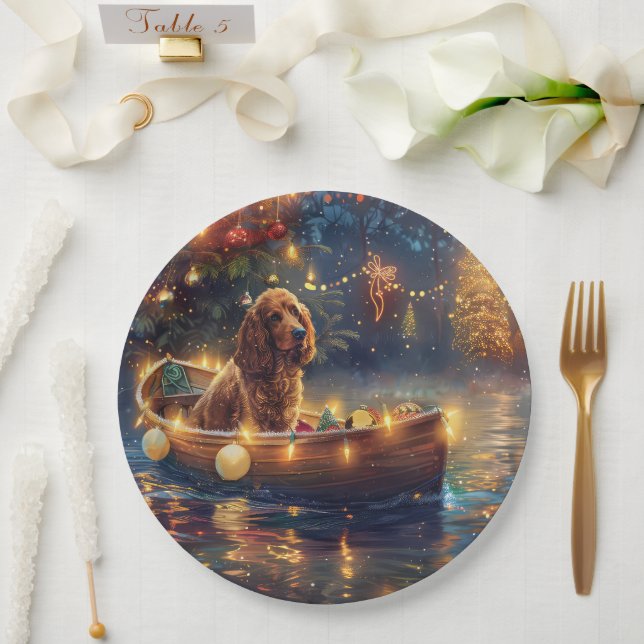 Assiettes En Carton Cocker Spaniel Noël Festive Voyage (Mariage)