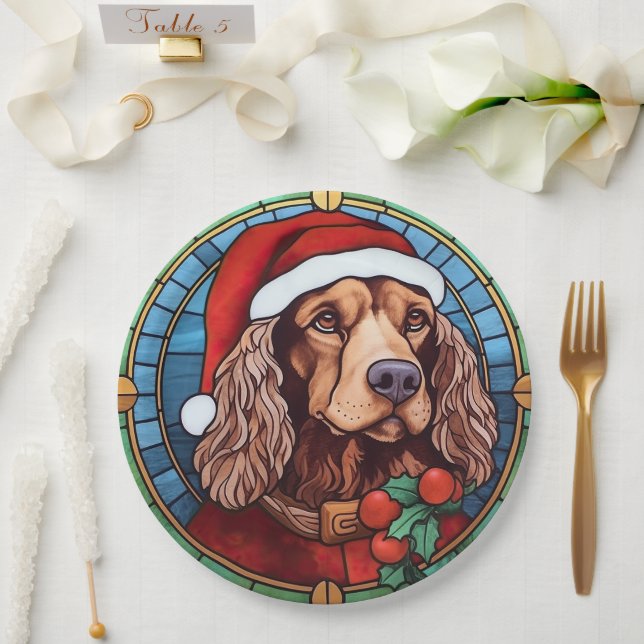 Assiettes En Carton Cocker Spaniel Vitrail Noël (Mariage)