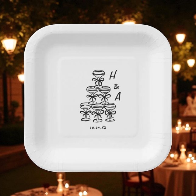 Assiettes En Carton Cocktail Mariage Tour Champagne Whimsical (Créateur téléchargé)