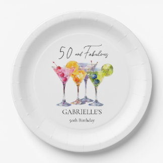 Assiettes En Carton Cocktail Martini Aquarelle Joyeux 50e Anniversaire
