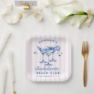 Assiettes En Carton Cocktail moderne rétro Bachelorette Bleu