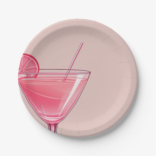 Assiettes En Carton Cocktail rose moderne Anniversaire (Devant)