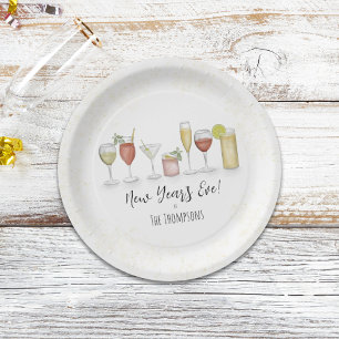 Assiettes En Carton Cocktail simple New Years Party Boissons Aquarelle