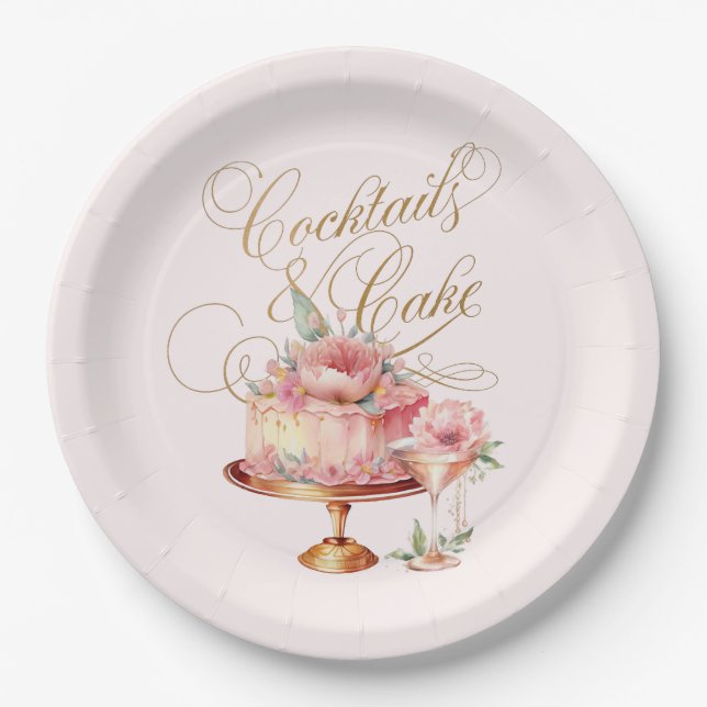 Assiettes En Carton Cocktails roses élégants et Fête des mariées de gâ (Devant)