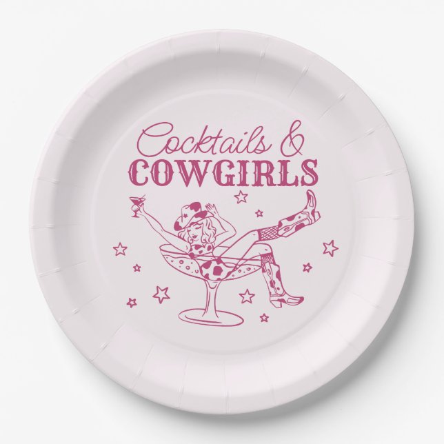 Assiettes En Carton Cocktails roses et Cowgirls Anniversaire Bachelore (Devant)