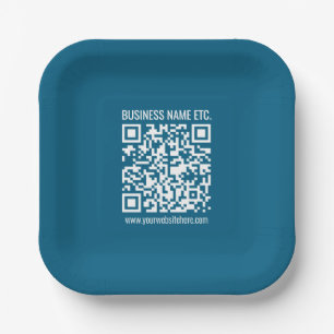 Assiettes En Carton Code QR bleu océan modifiable
